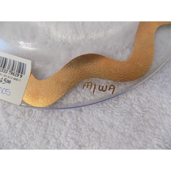 Kosta Boda Glass Cosmos Blue Dot Dessert Plate Gold Rim Signed 8" NEW IN BOX - Picture 5 of 7